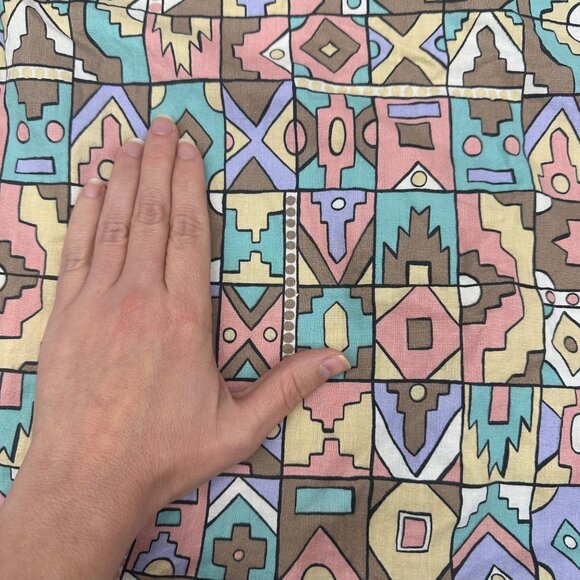 Vintage Aztec Shirt Geometric Pastel Tan Button Down Koret USA 1990s Womens - Picture 6 of 7